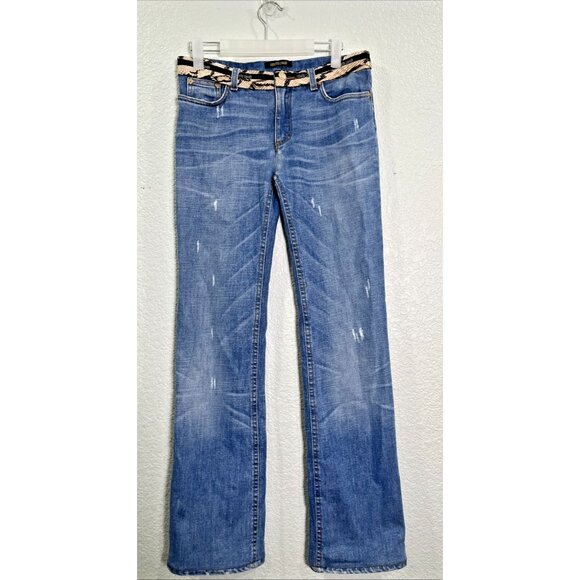 Cavalli Denim - Roberto Cavalli Vtg Womens Sz S Y2K Bootcut Jeans Blue Denim Low Rise Silk Belt
